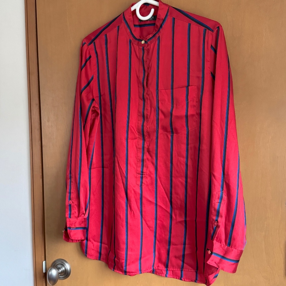 Ralph Lauren Striped Blouse, Button Placket, Size Large